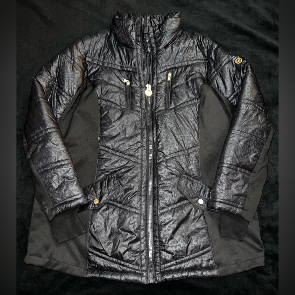 Michael Kors Womens Down Puffer Coat, Black w/leopard Print Size 2XL RN 79675 - Picture 3 of 15